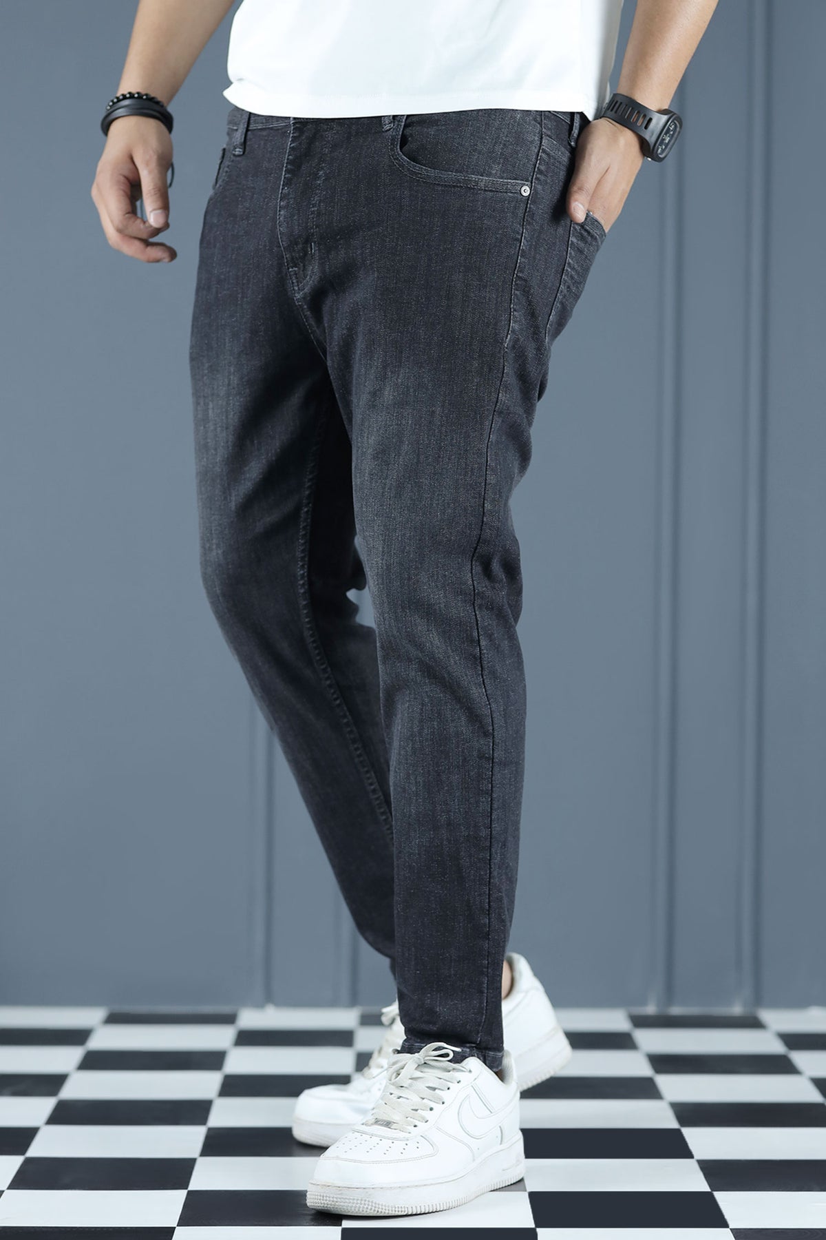 Flexline Fade Turbo Ankle Fit Jeans In Charcoal Black