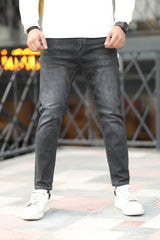 Trendy Faded Knee Turbo Ankle Fit Jeans In Charcoal Black