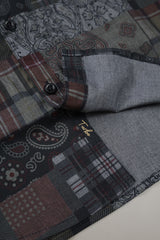 Turbo Checkered Crown Long Sleeve Cotton Casual Shirt In Charcoal Black