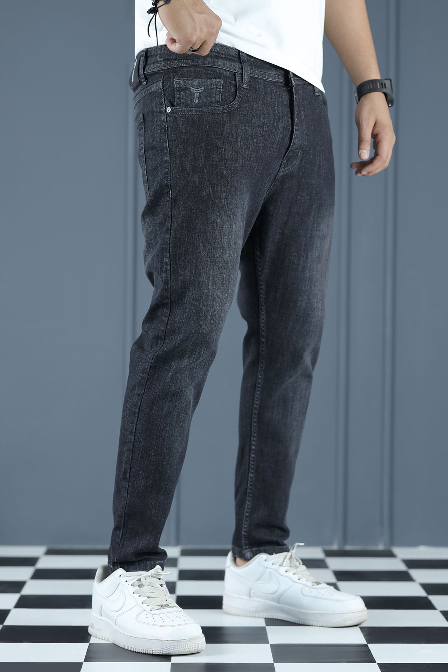 Flexline Fade Turbo Ankle Fit Jeans In Charcoal Black