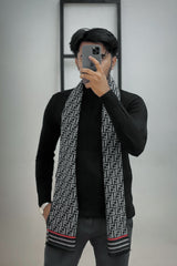 Fndi Prestgious Motif Authentic Wool Men Mufflers In Charcoal Black