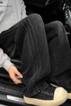 Turbo Side Stripe Drawstring Baggy Jeans In Charcoal Black