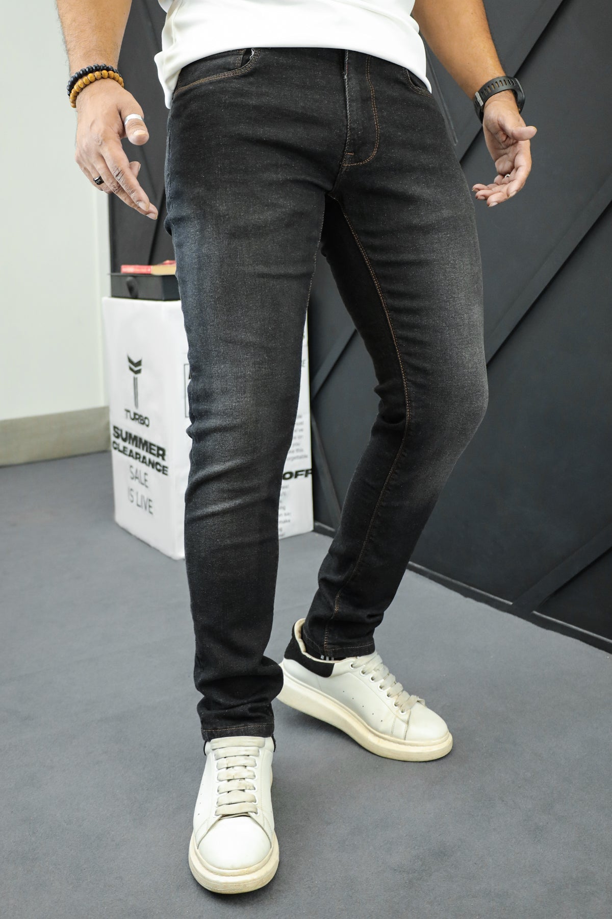 Slim Fit Premium Turbo Jeans in Charcoal black