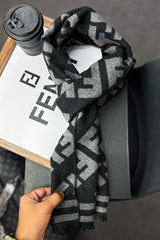 Fndi Letter Imitation Warm Wool Men Mufflers In Charcoal Black