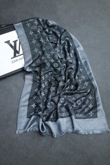 Luis Vten LogoMania Finest Silk Men Mufflers In Charcoal Black