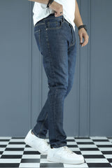 Structured Slim Fit Turbo Jeans In Charcoal Blue