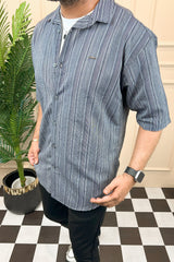 Turbo Down Box Collared Casual Shirt In Charcoal Blue