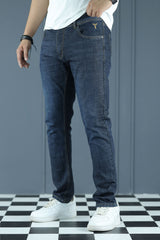 Structured Slim Fit Turbo Jeans In Charcoal Blue