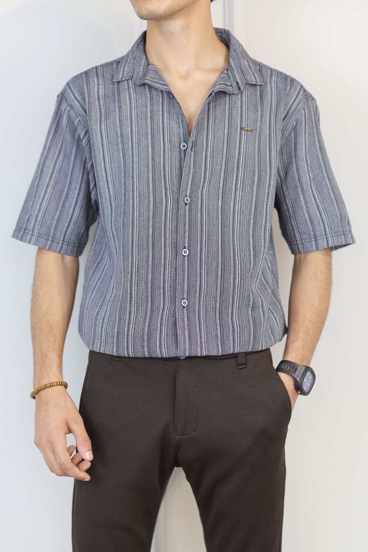 Turbo Down Box Collared Casual Shirt In Charcoal Blue