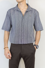 Turbo Down Box Collared Casual Shirt In Charcoal Blue
