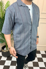 Turbo Down Box Collared Casual Shirt In Charcoal Blue
