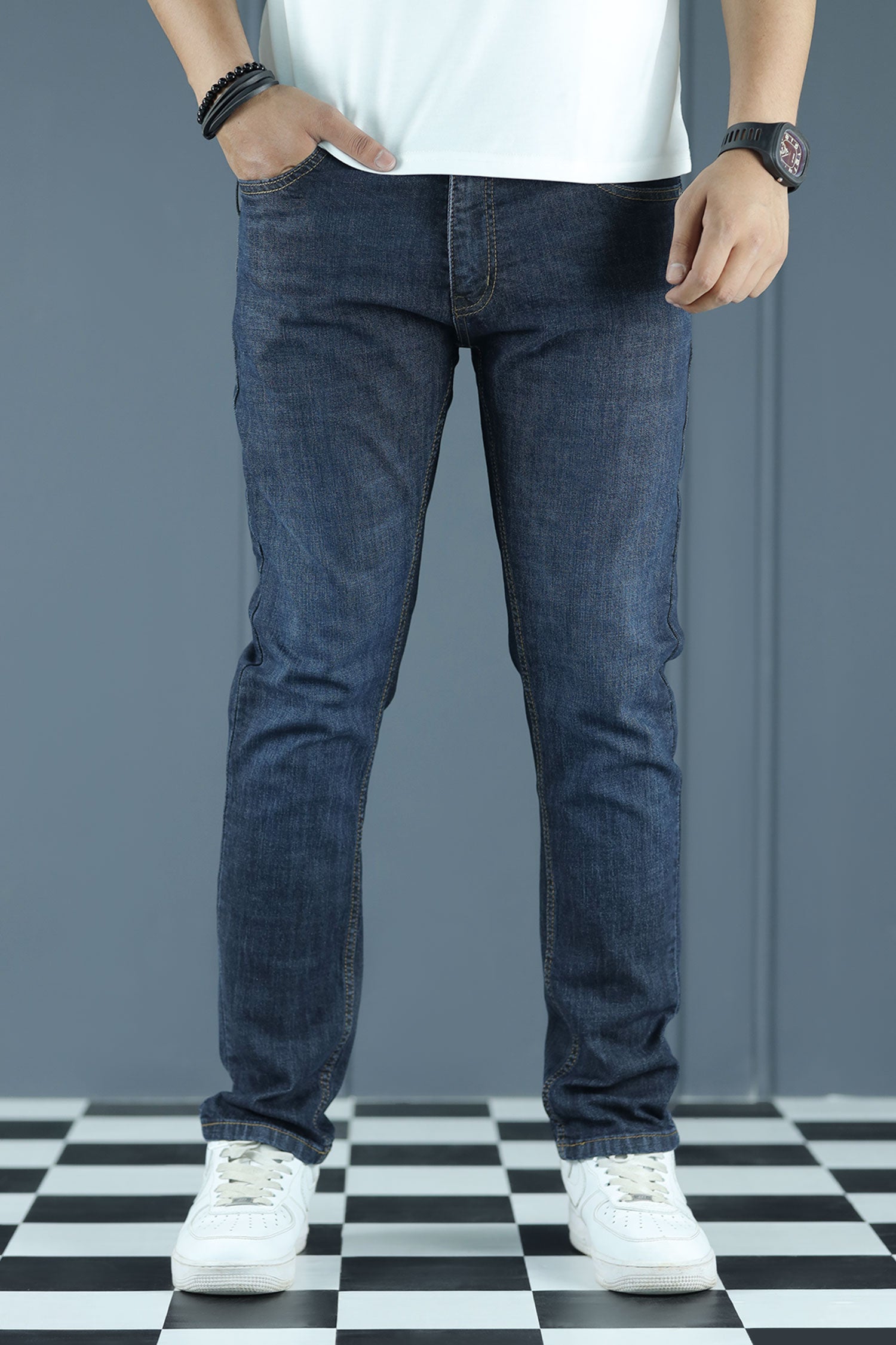 Structured Slim Fit Turbo Jeans In Charcoal Blue