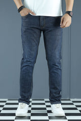 Structured Slim Fit Turbo Jeans In Charcoal Blue