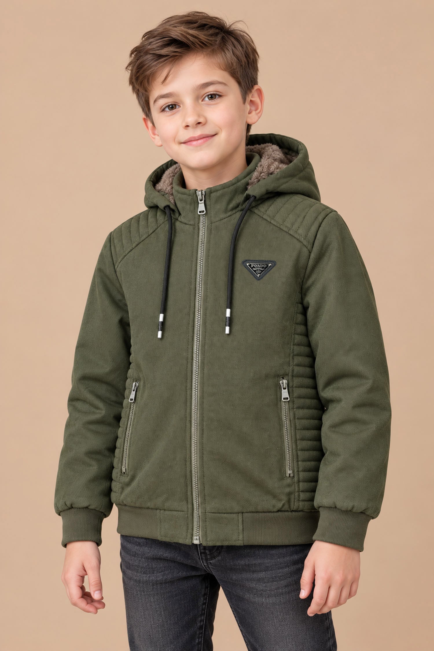 Essentials Hybrid Detachable Hood Imported Kid's Suede Jacket