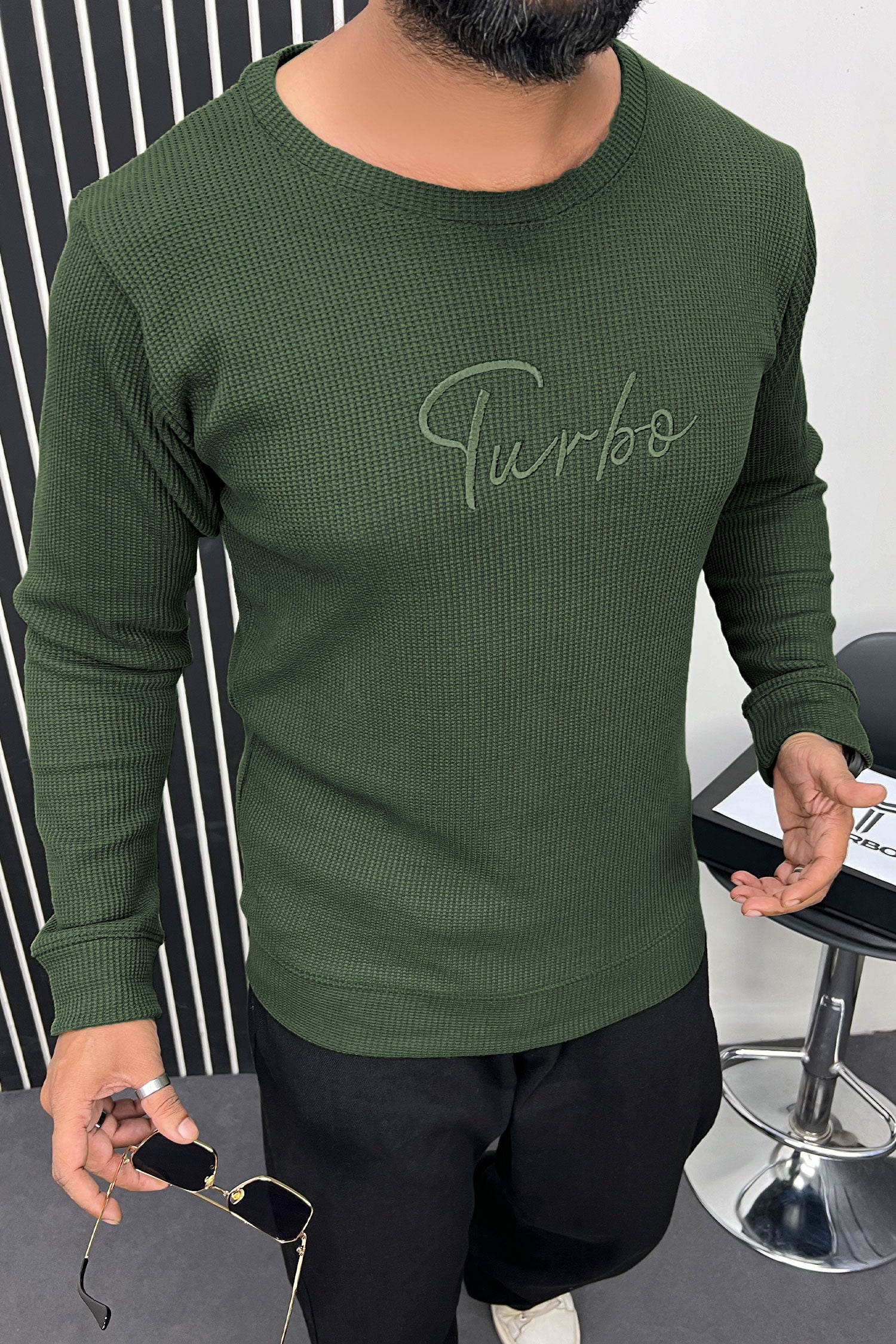 Turbo Signature Logo Round Neck Thermal Cotton Men's Sweatshirt