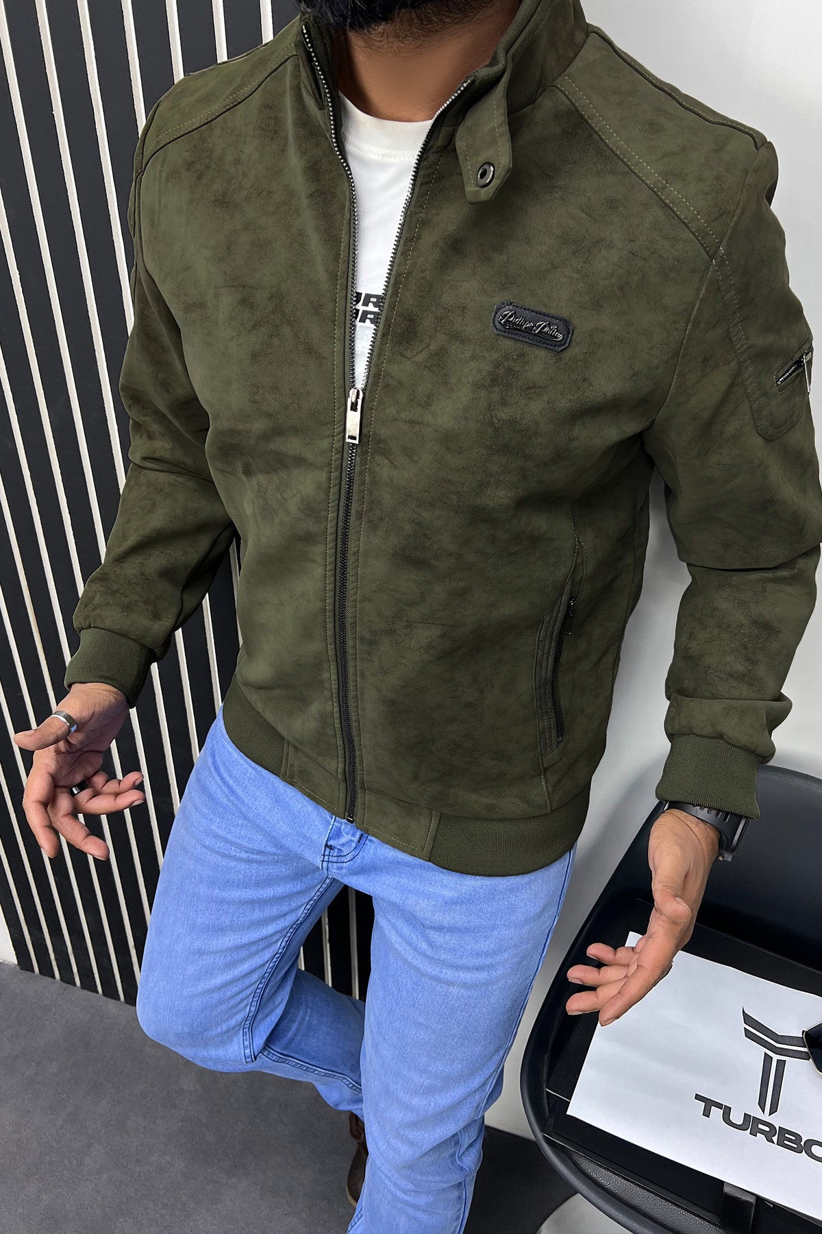 Arm Zipper Style Men's Imported Suede Leather Jacket