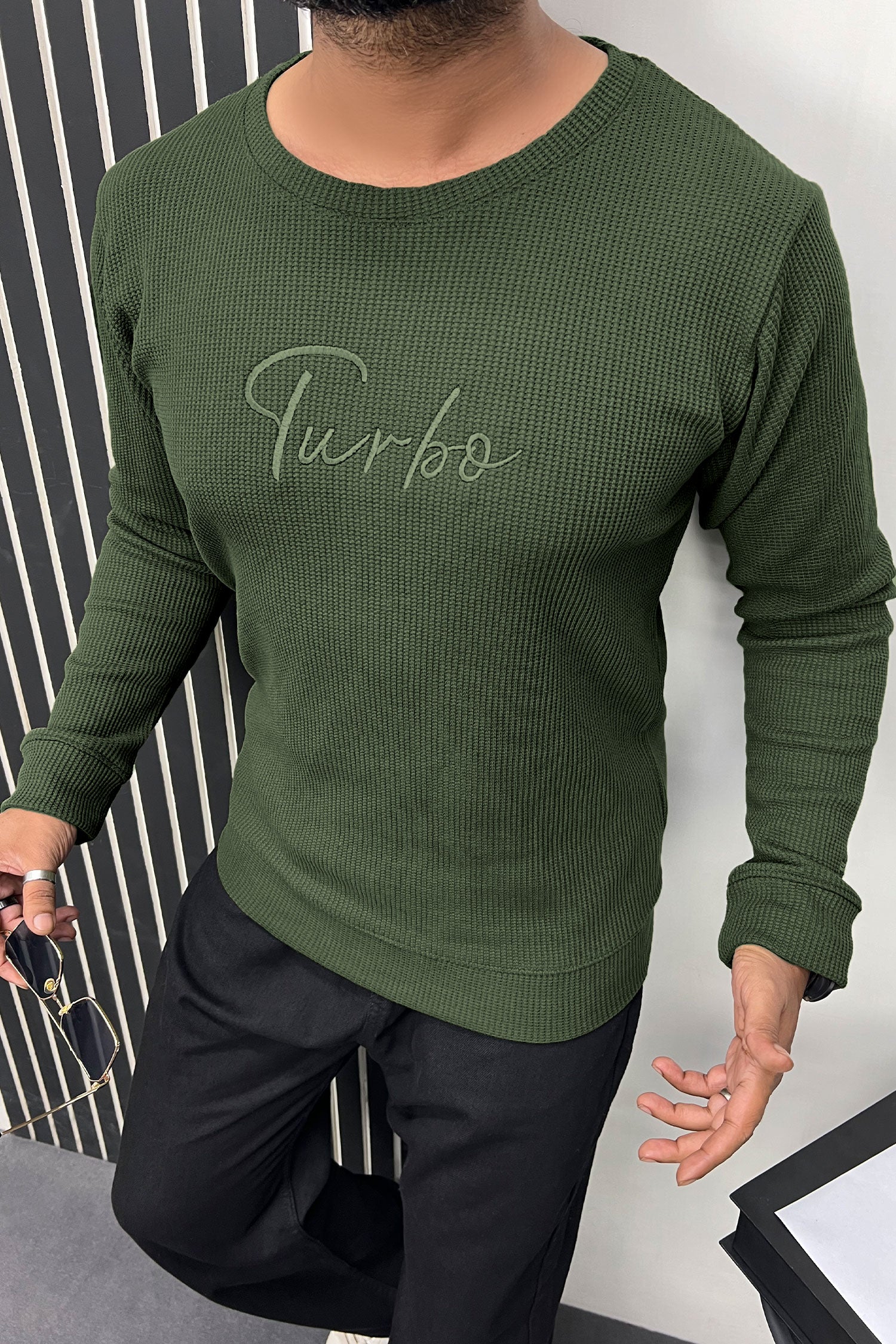 Turbo Signature Logo Round Neck Thermal Cotton Men's Sweatshirt