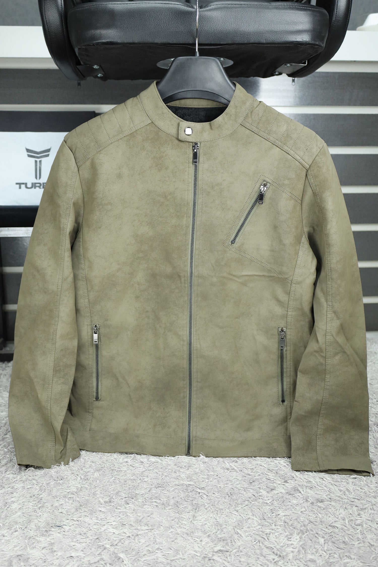 Trendy Self Shaded Men's Imported Suede Leather Jacket