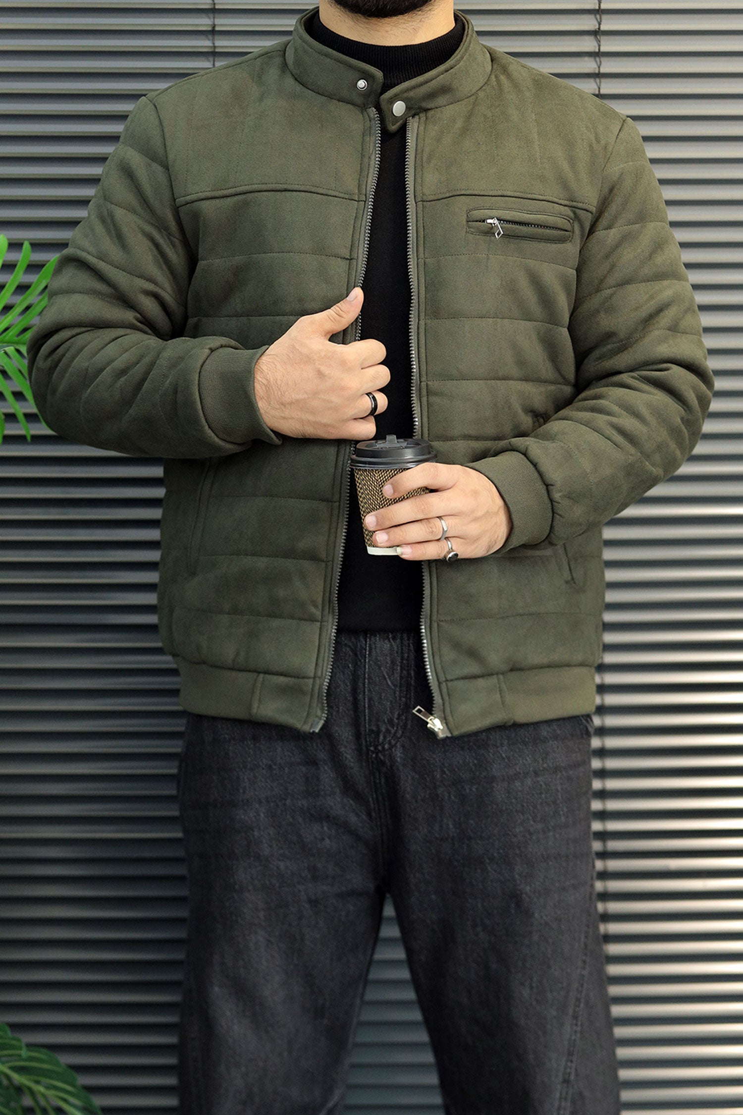 Turbo Quilted Bomber-Effect Imported Men's Suede Jacket