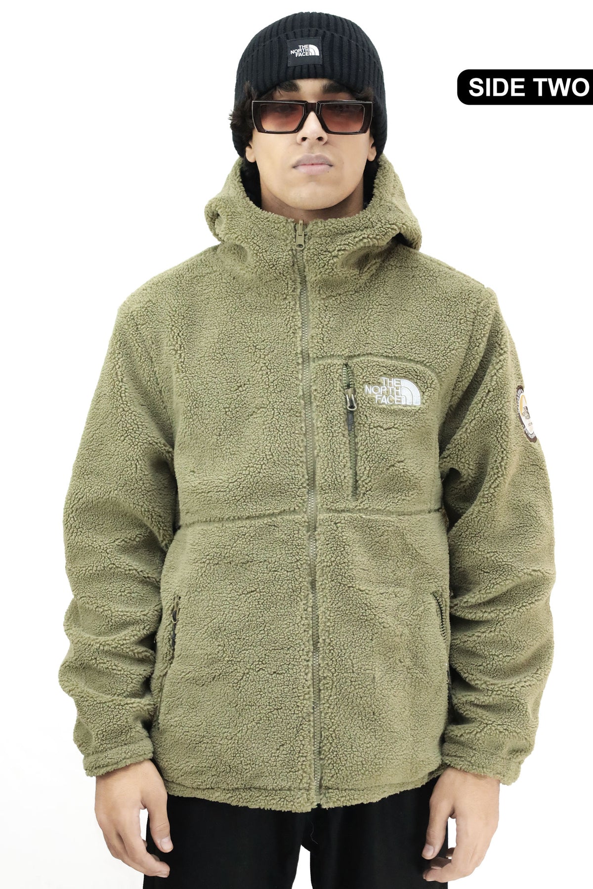 The Nrth Fce Sherpa Double Sided Imported Puffer Jacket In Camo Green