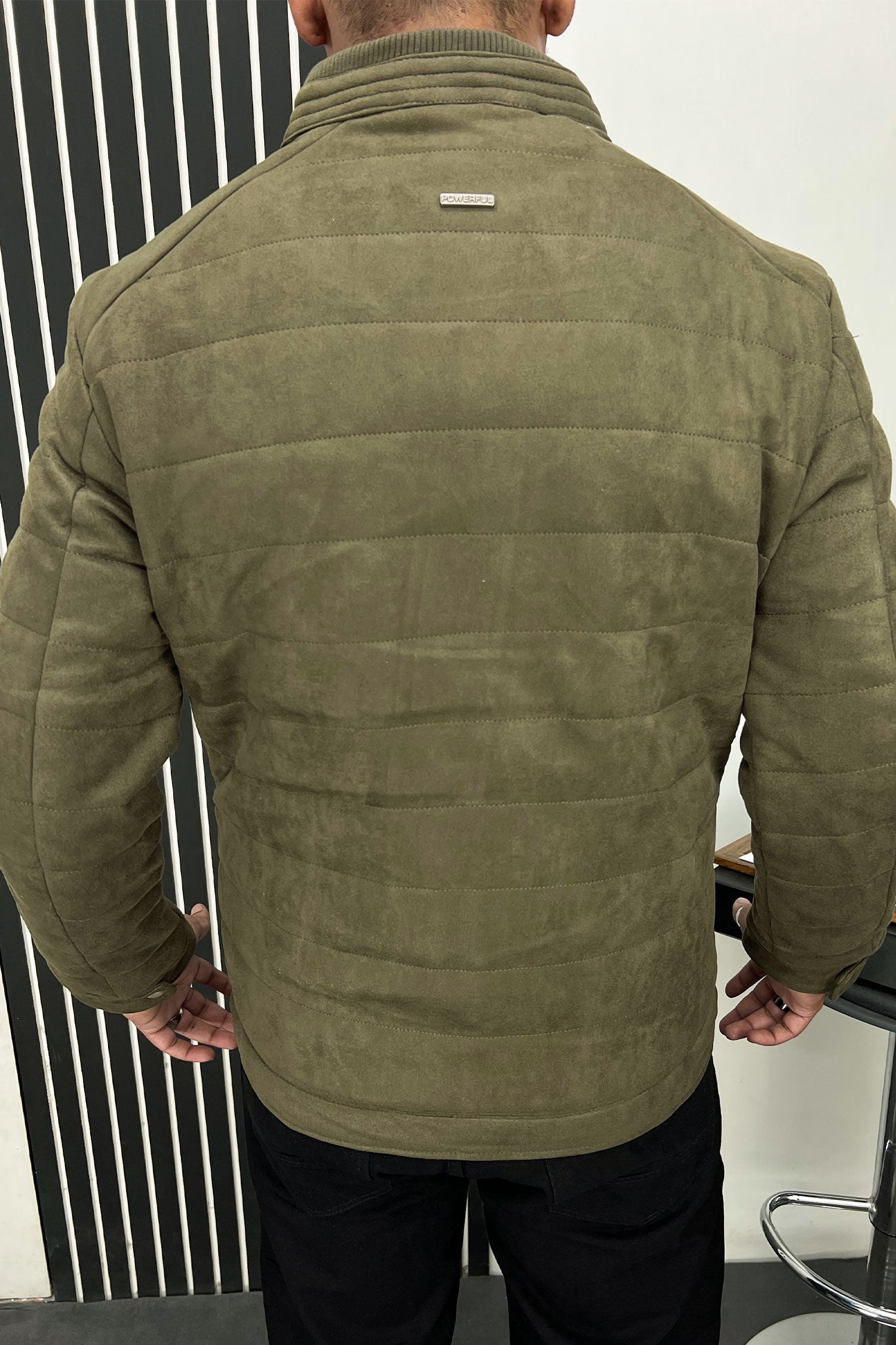 Stitched Motif Pattern Men's Suede Jacket