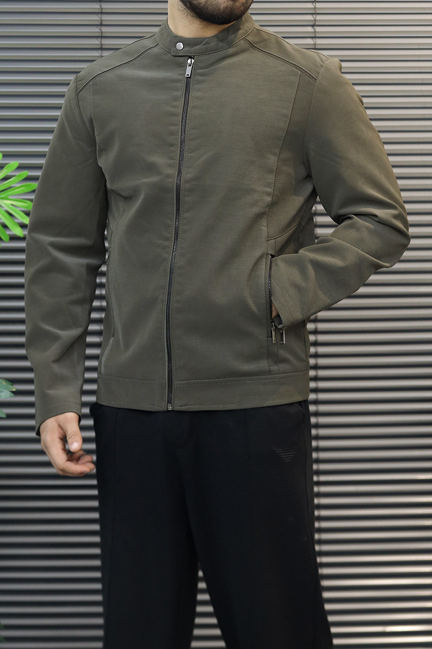 Turbo Casual Outerwear Imported Suede Leather Jacket In Camo Green