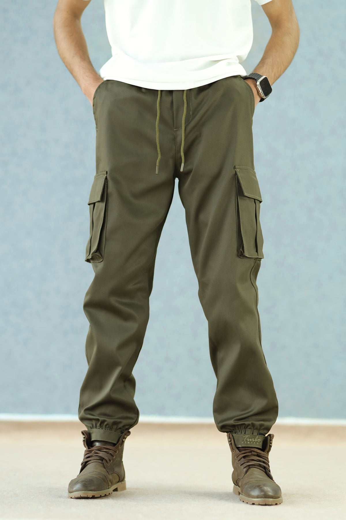 Turbo Vintage Grip Signature Imp Cotton Cargo Trouser In Camo Green