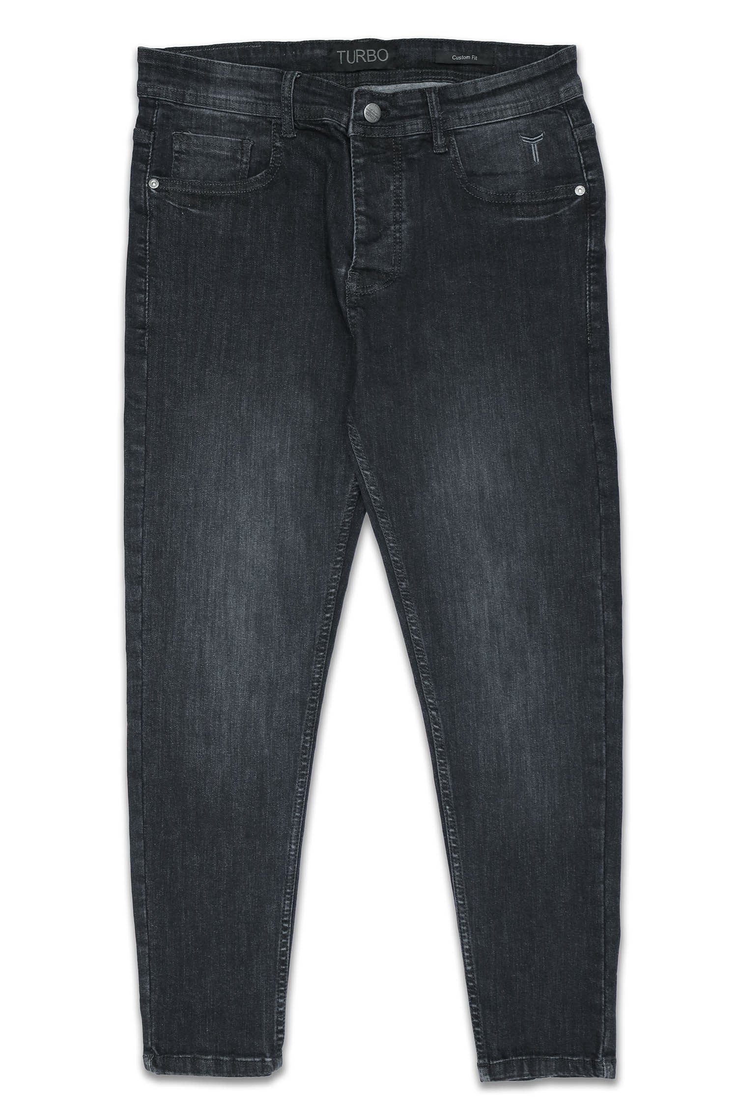 Light Faded Turbo Ankle Fit Jeans In Charcoal Grey