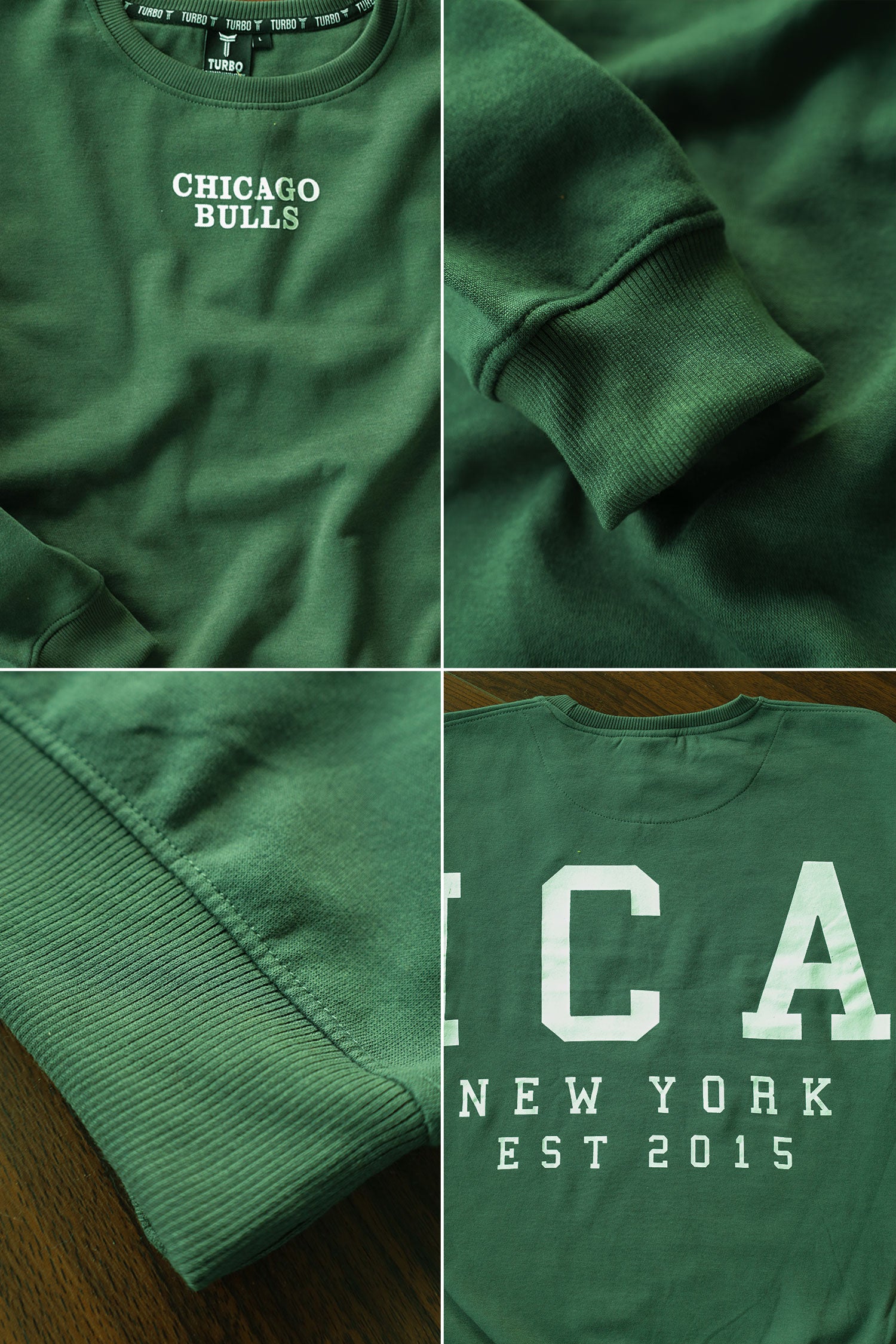 Chcago NY Crew Neck Full Sleeves Men's Sweatshirt In Camo Green