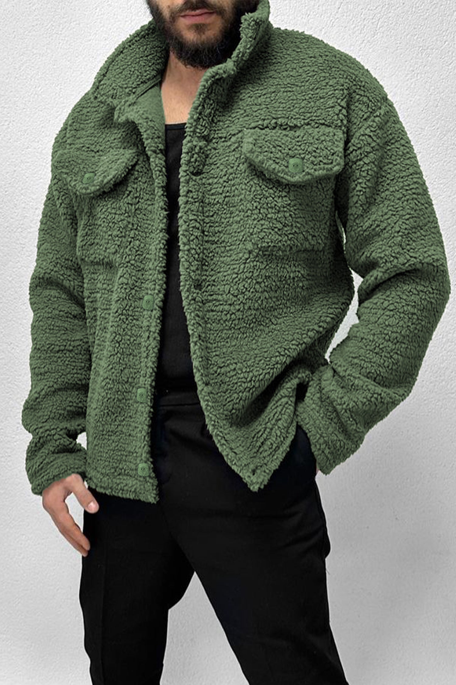 Turbo Pocket Style Sherpaa Fleece Light Weight Jacket In Camo Green