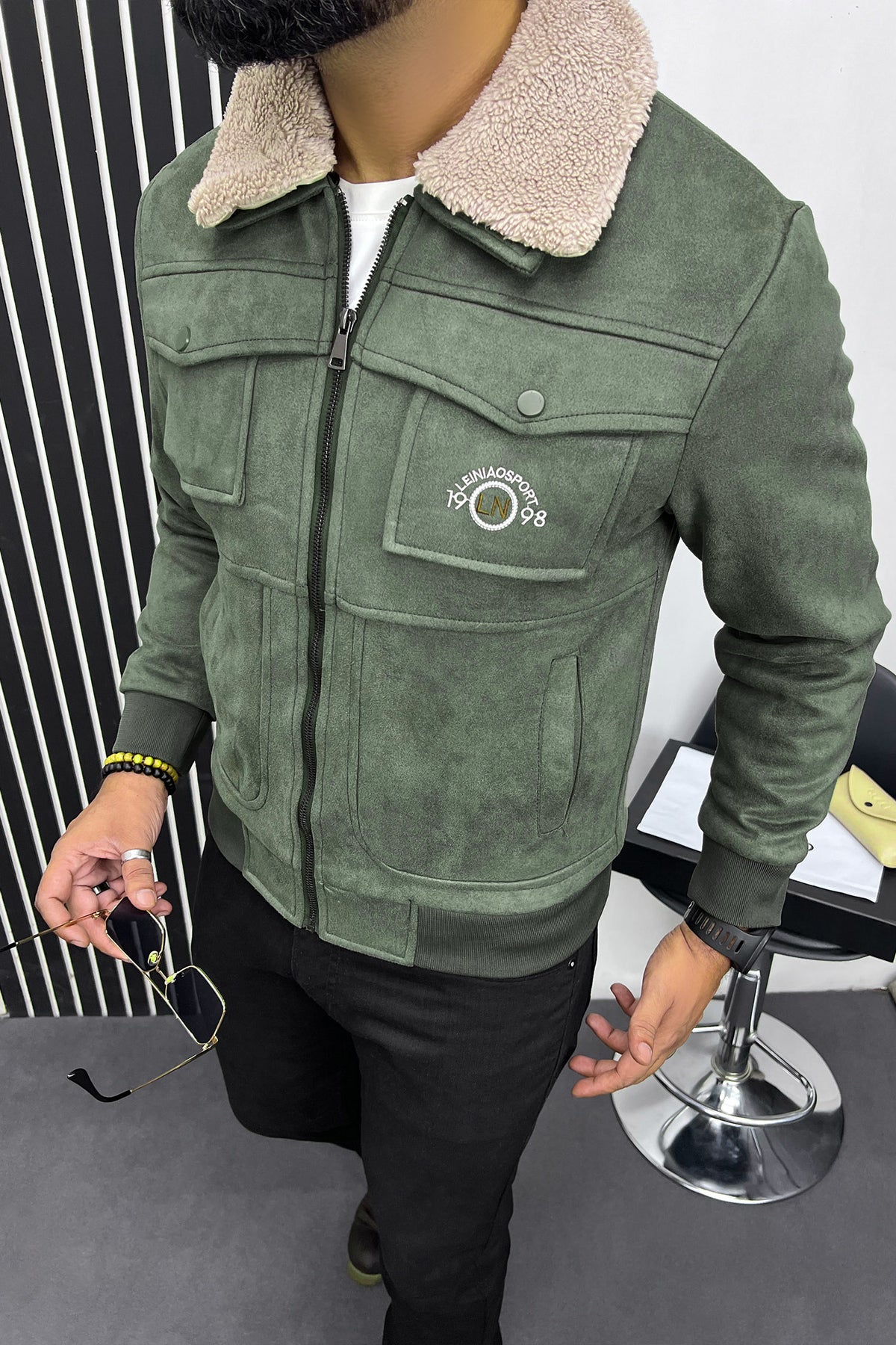 LN 1998 Classic Zipper Men's Suede Jacket