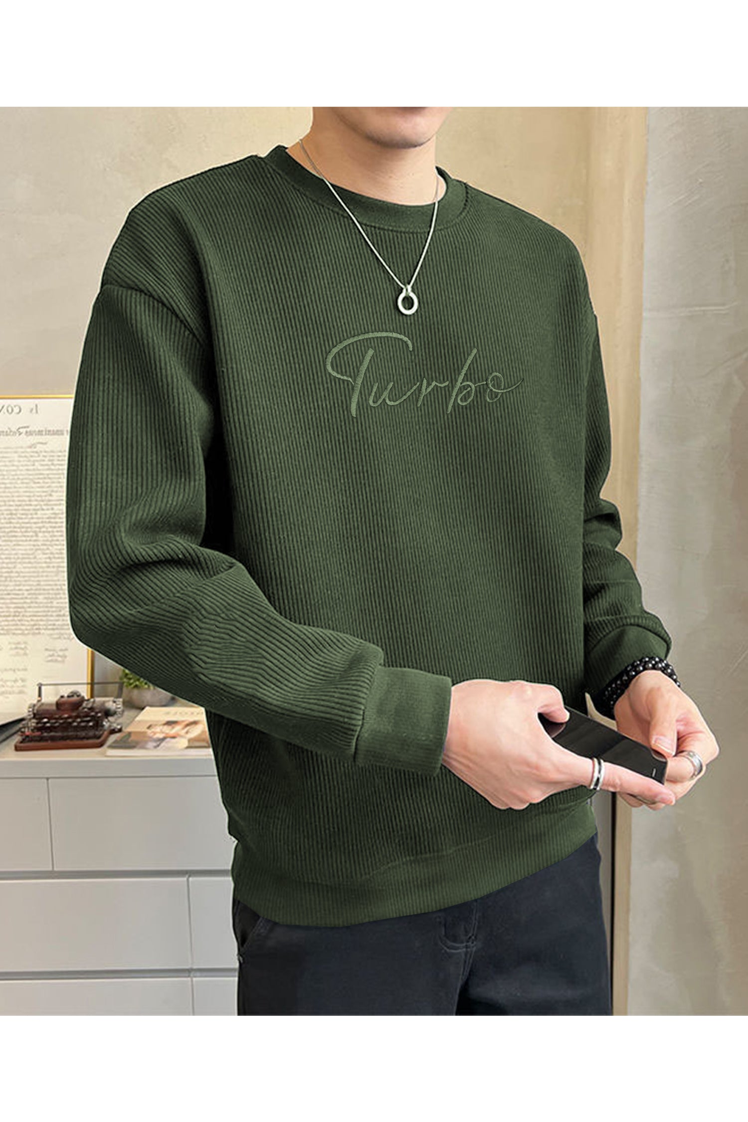 Turbo Signature Logo Round Neck Thermal Cotton Men's Sweatshirt