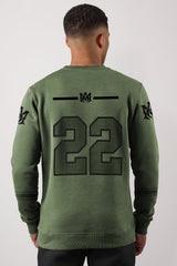 Amri 22 Signature Crew Neck Full Sleeves Men's Sweatshirt In Camo Green