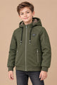 Essentials Hybrid Detachable Hood Imported Kid's Suede Jacket In Camo Green