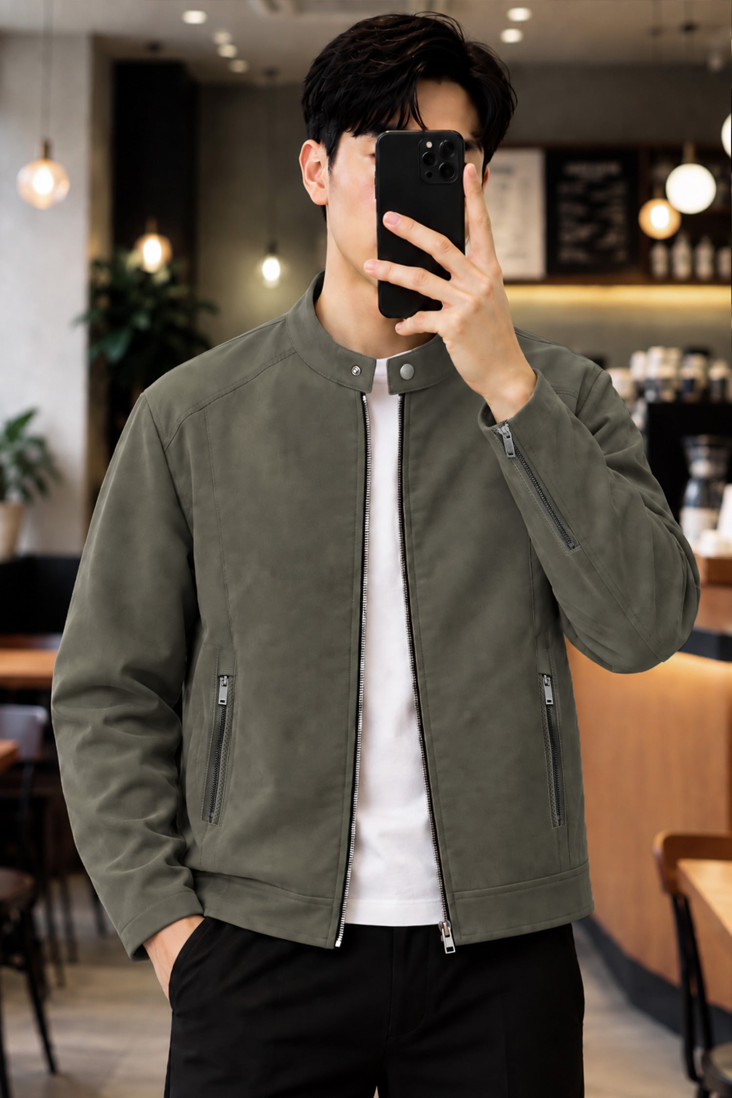 Turbo Casual Outerwear Imported Suede Leather Jacket In Camo Green