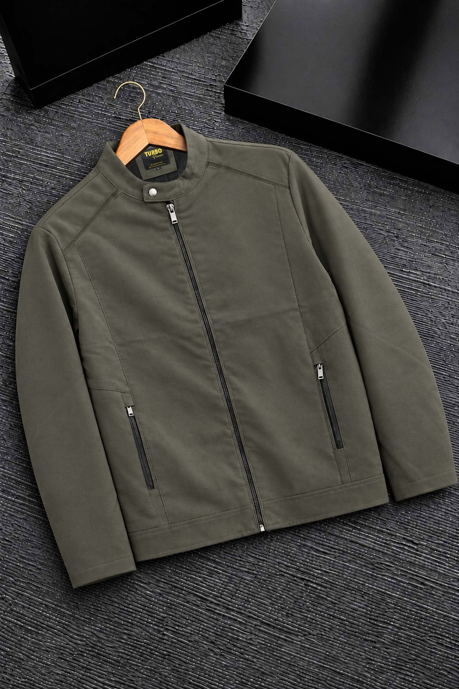 Turbo Casual Outerwear Imported Suede Leather Jacket In Camo Green