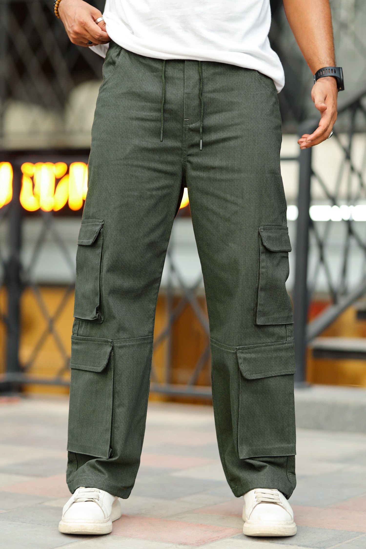 Turbo Pocket Style Imp Cotton Blend Cargo Trouser In Camo Green