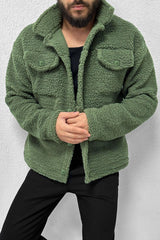 Turbo Pocket Style Sherpaa Fleece Light Weight Jacket In Camo Green