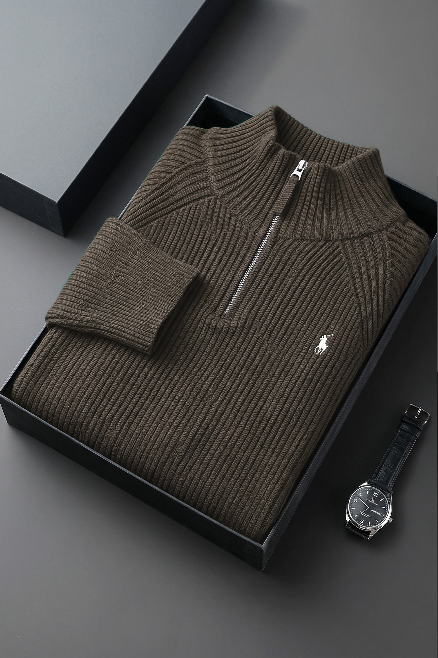 Polo Pony Winter Old Money Pullover Imported Men's Jumper Sweater In Choclate