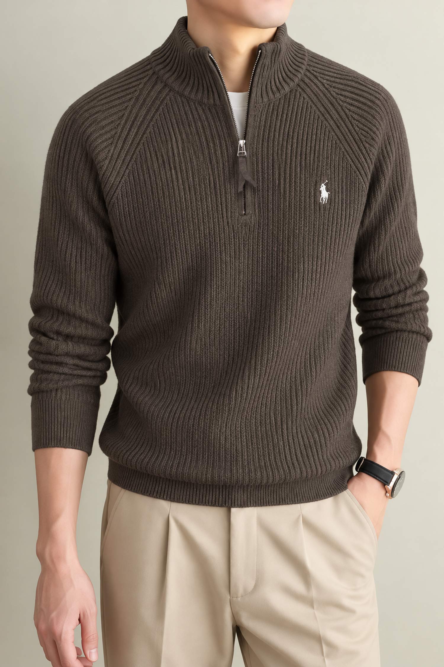 Polo Pony Winter Old Money Pullover Imported Men's Jumper Sweater In Choclate