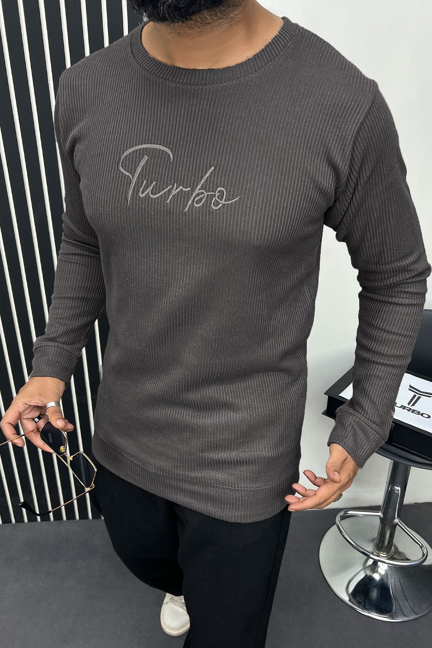 Turbo Signature Logo Round Neck Thermal Cotton Men's Sweatshirt