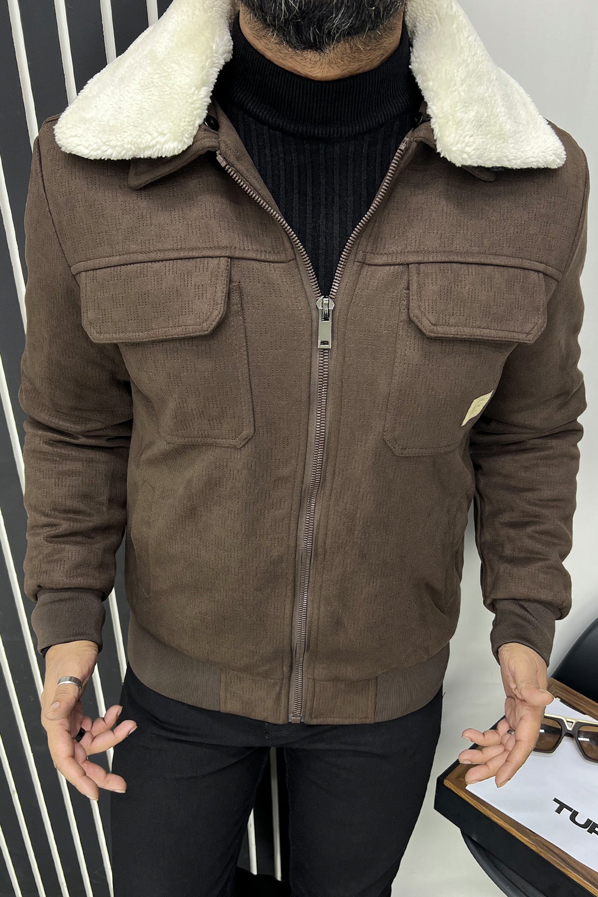 Self Texture Design Men's Suede Jacket