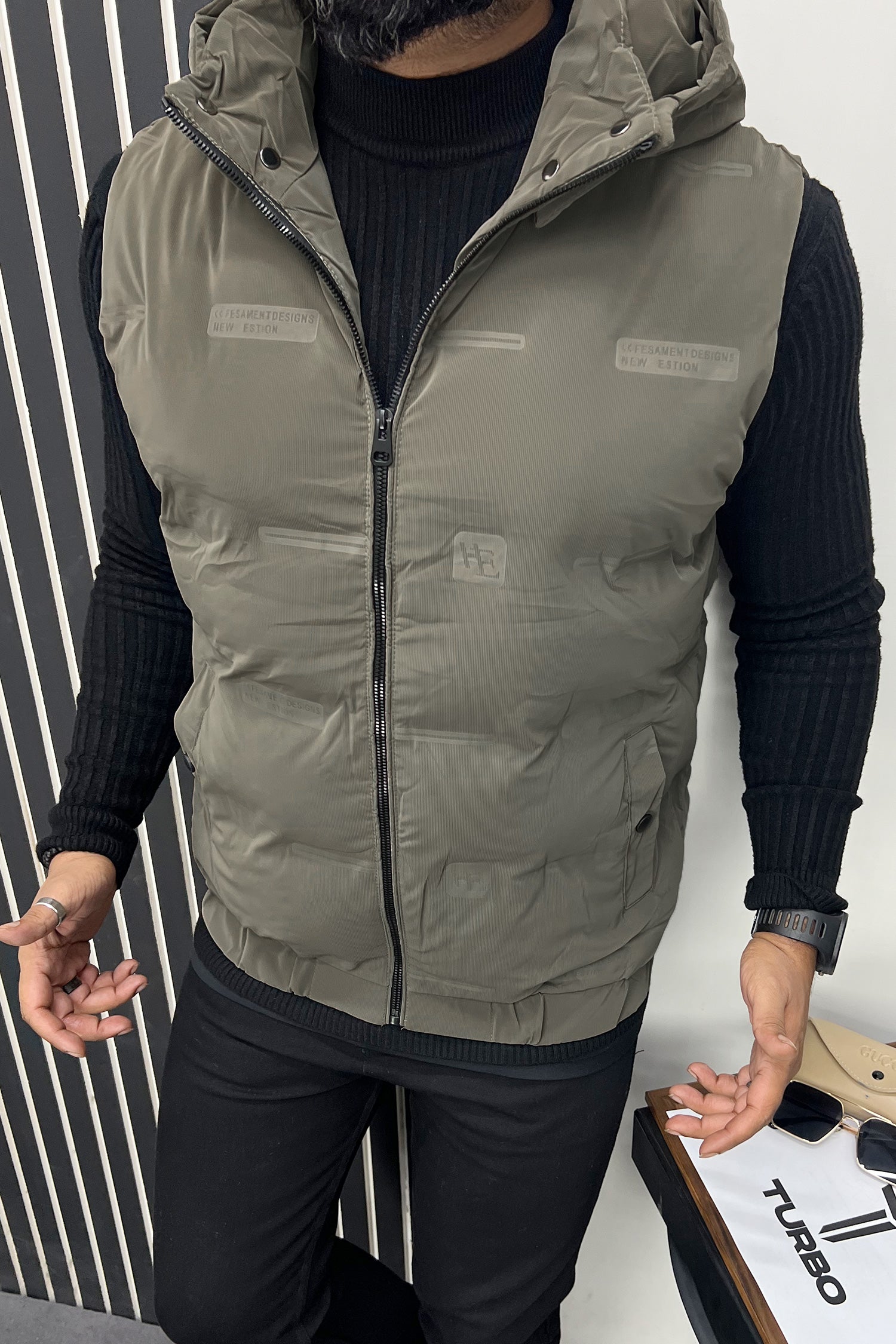 Logo Pattern Quilted Imported Men's Gilet