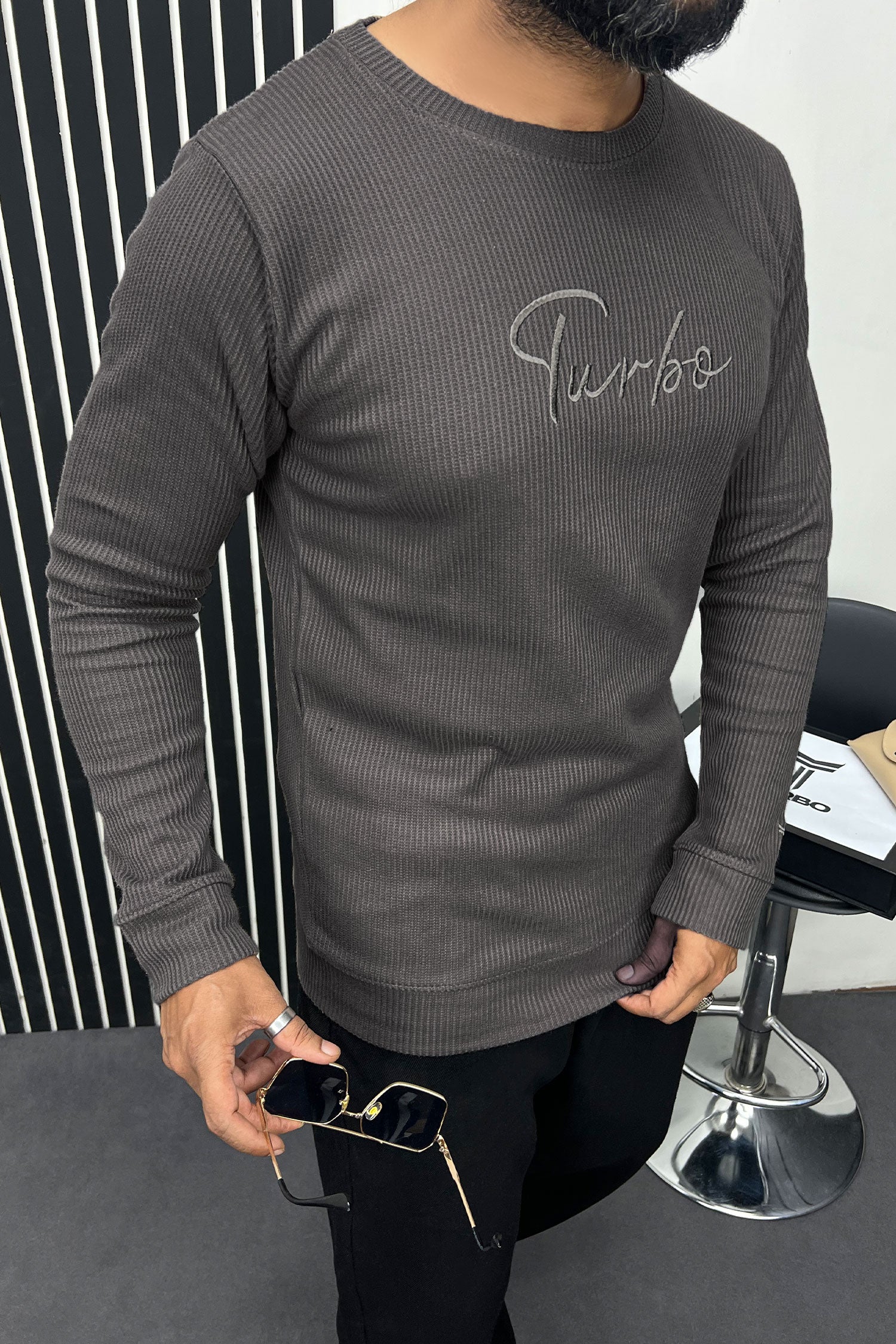 Turbo Signature Logo Round Neck Thermal Cotton Men's Sweatshirt