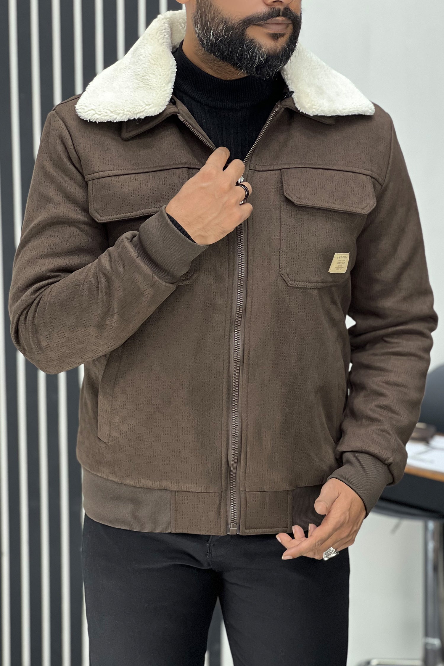 Self Texture Design Men's Suede Jacket