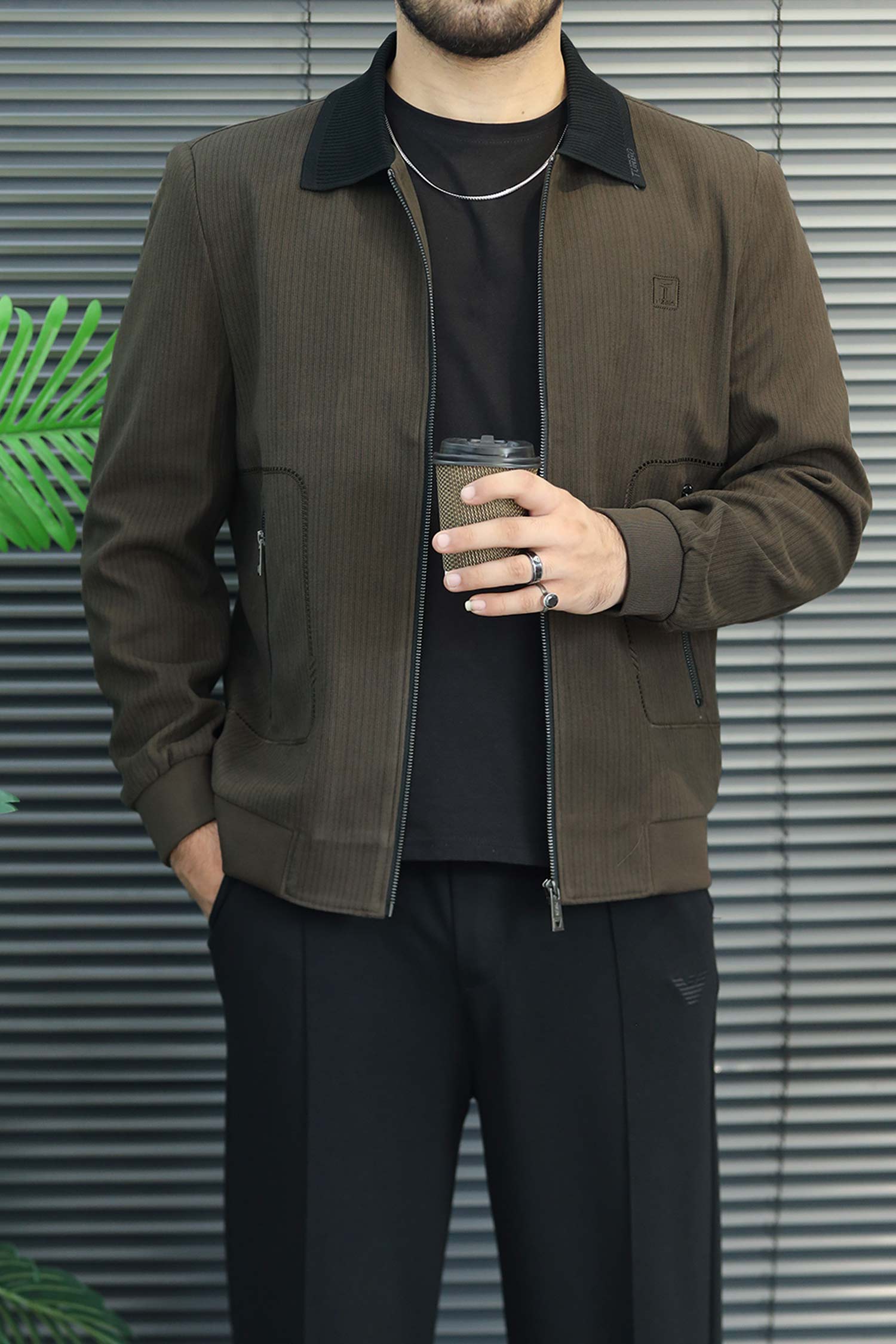Turbo Textured Stripe Design Imp Men's Wool Jacket In Choclate