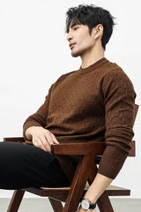 Power Look Patterened Crew-Neck Imported Men's Sweater