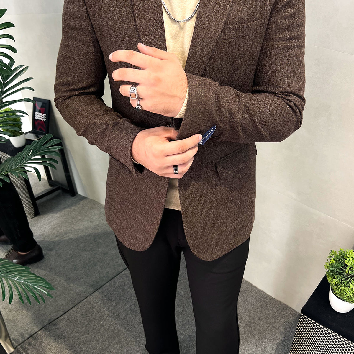 Turbo Cross-Hatch Texture Imported Men Blazer In Choclate – Turbo ...