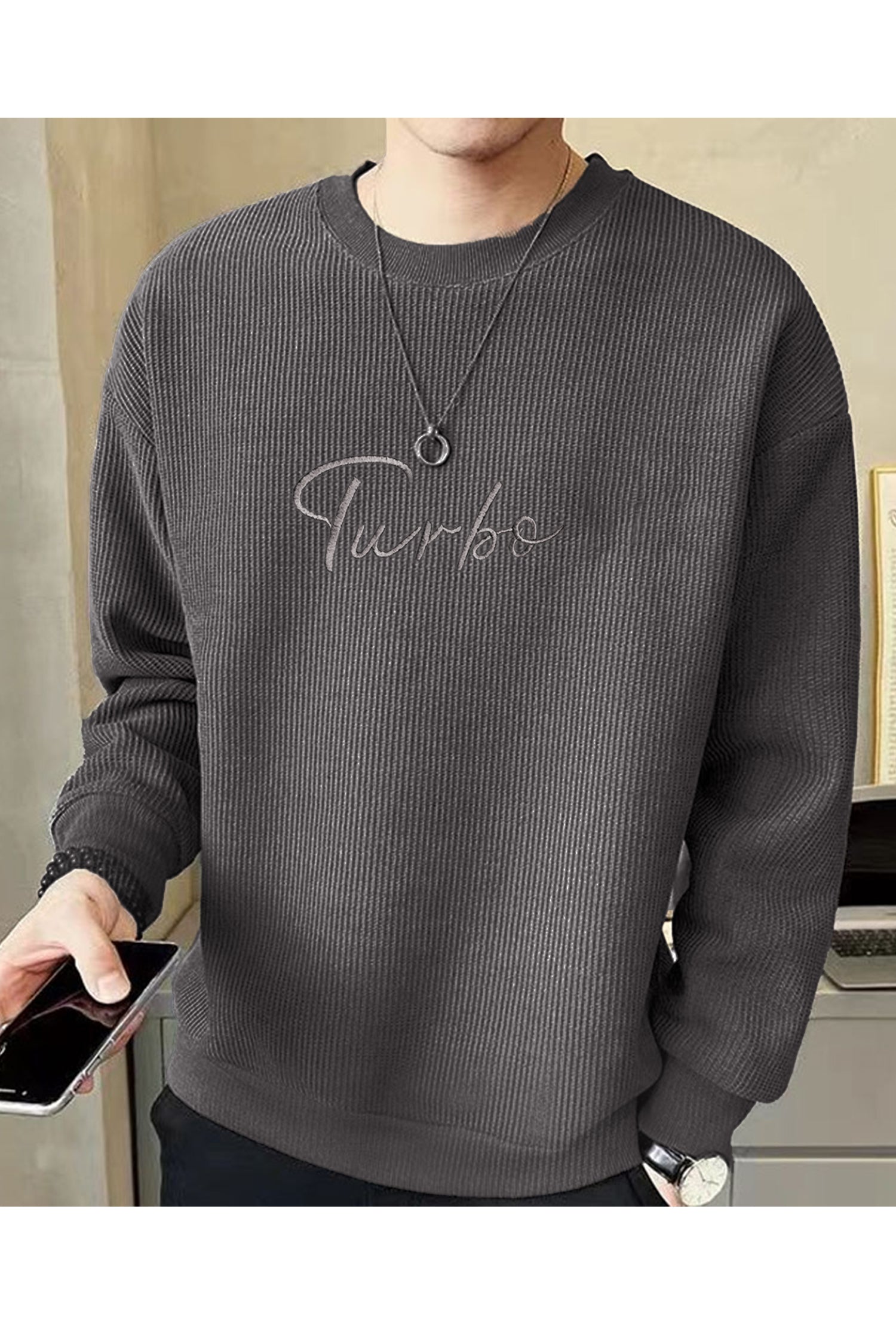 Turbo Signature Logo Round Neck Thermal Cotton Men's Sweatshirt