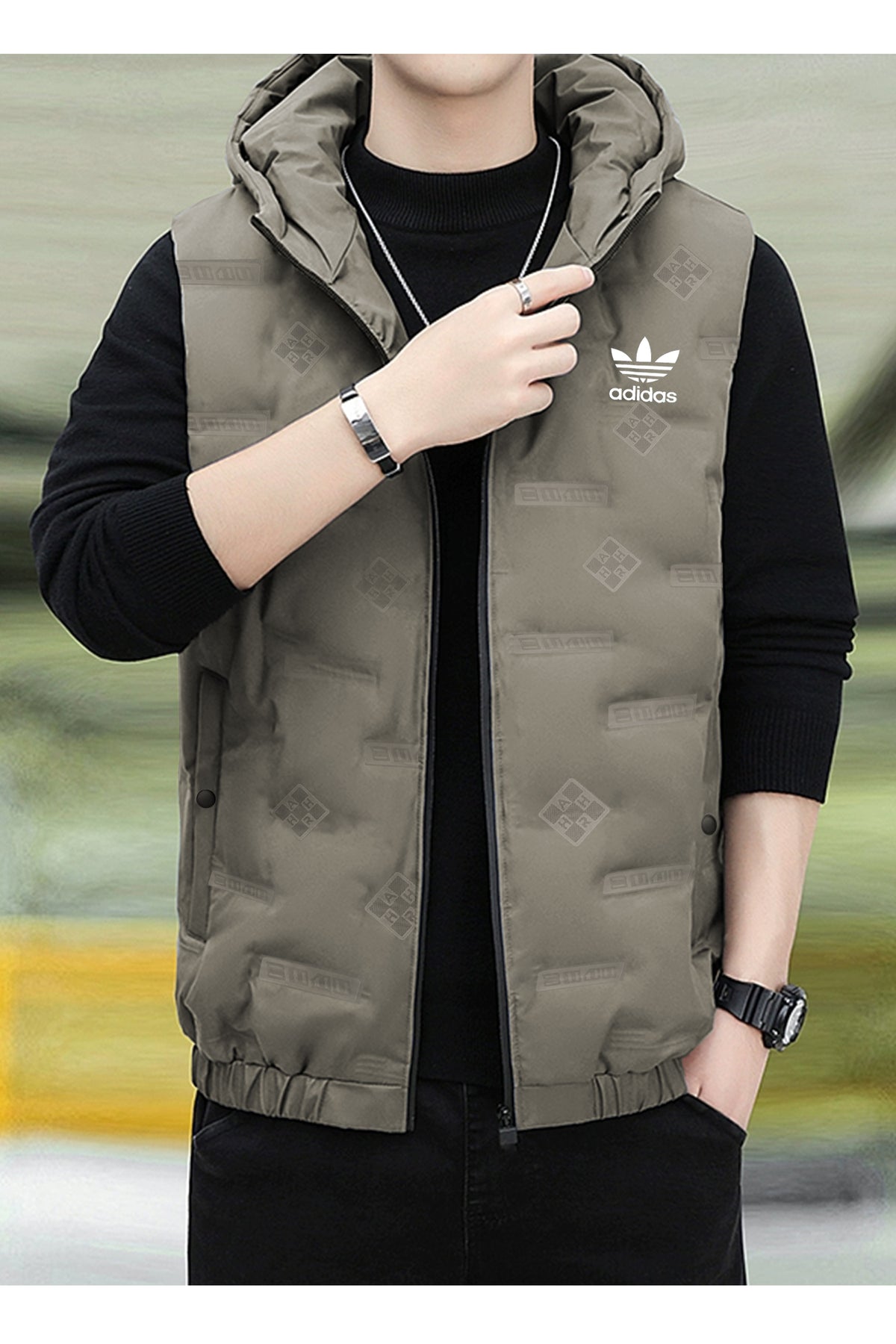 Adds Embossed Logo Imported Big Size Men's Gilet Light Chocolate